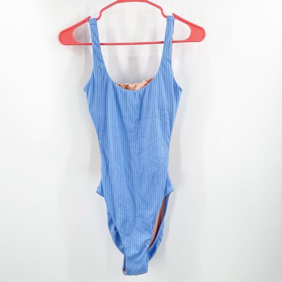 POLO RALPH LAUREN Swimsuit Size Small NEW SAMPLE Ribbed Stripe Blue Open Back - Picture 1 of 16